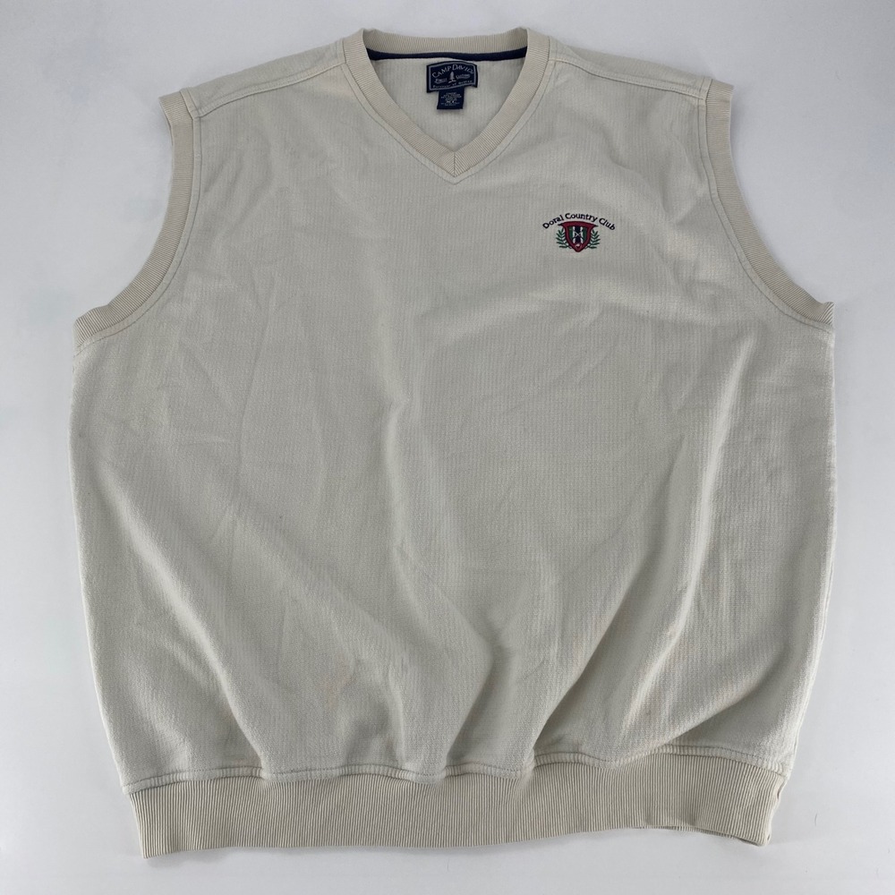 Camp David Finest Clothing Mens XL V Neck‎ Golf Vest Cream Doral Country Club